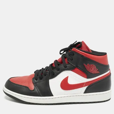 Pre-owned Air Jordans Multicolor Leather Jordan 1 Mid Gym Red Black White Sneakers Size 47.5