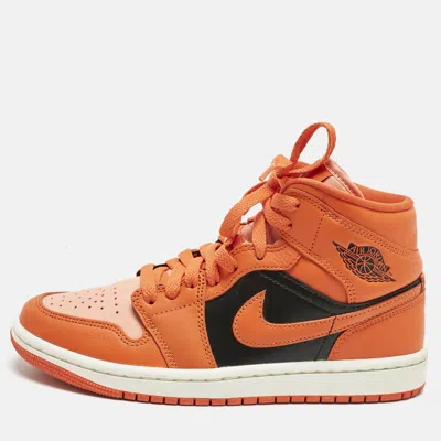 Pre-owned Air Jordans Multicolor Leather Jordan 1 Mid Se Rush Orange Crimson Bliss Sneakers Size 37.5