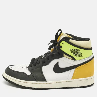 Pre-owned Air Jordans Multicolor Leather Jordan 1 Retro High White Black Volt University Gold Sneakers Size 42