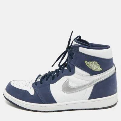 Pre-owned Air Jordans Navy Blue/white Suede And Leather Jordan 1 Retro High Co.jp Midnight Navy Sneakers Size 46