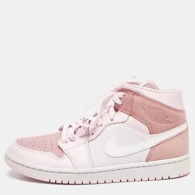 Pre-owned Air Jordans Pink/white Leather And Suede Air Jordan 1 Mid Top Sneakers Size 40.5