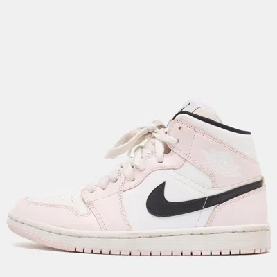 Pre-owned Air Jordans Pink/white Leather Jordan 1 Mid Barely Rose Sneakers Size 38