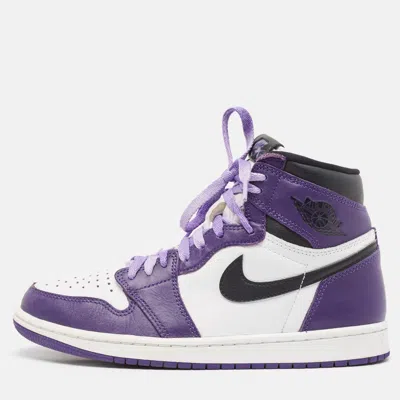 Pre-owned Air Jordans Purple/white Leather Jordan 1 Retro High Court Sneakers Size 41
