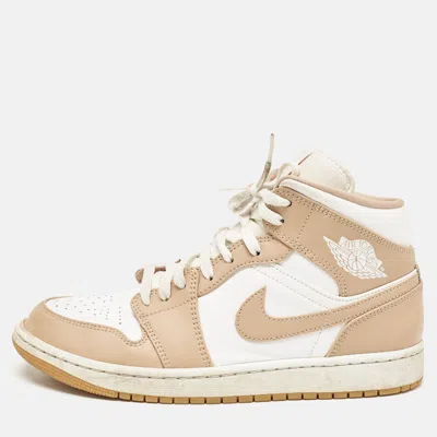 Pre-owned Air Jordans Tan/white Leather Jordan 1 Mid Tan Gum Sneakers Size 42.5