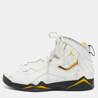 Pre-owned Air Jordans True Flight Size 39 White/yellow Leather Ochre High Top Sneakers