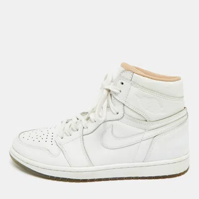 Pre-owned Air Jordans White Leather Air Jordan 1 High Top Sneakers Size 41