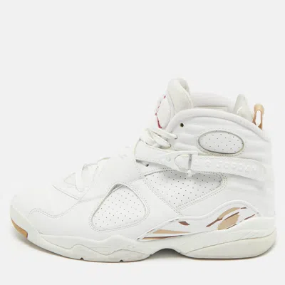 Pre-owned Air Jordans White Leather And Satin Jordan 8 High Top Sneakers Size 44