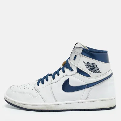 Pre-owned Air Jordans White Leather Jordan 1 Retro High Og Sneakers Size 44