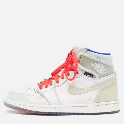 Pre-owned Air Jordans White Leather Jordan 1 Retro High Zoom White Racer Blue Sneakers Size 41