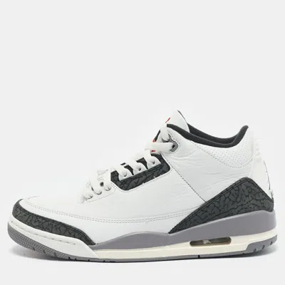 Pre-owned Air Jordans White Leather Jordan 3 Retro Cement Grey Sneakers Size 42