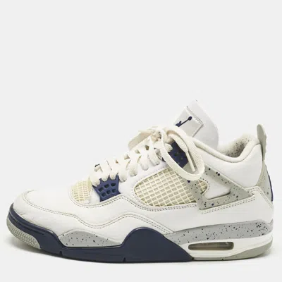 Pre-owned Air Jordans White Leather Jordan 4 Retro Midnight Navy Sneakers Size 41