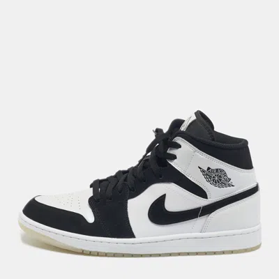 Pre-owned Air Jordans White/black Leather And Durabuck Leather Jordan 1 Mid Diamond Shorts Sneakers Size 45
