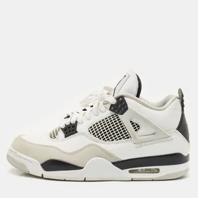 Pre-owned Air Jordans White/black Leather And Suede Jordan 4 Retro Military Black Sneakers Size 44