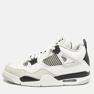 Pre-owned Air Jordans White/black Leather Jordan 4 Retro Military Black Sneakers Size 42.5