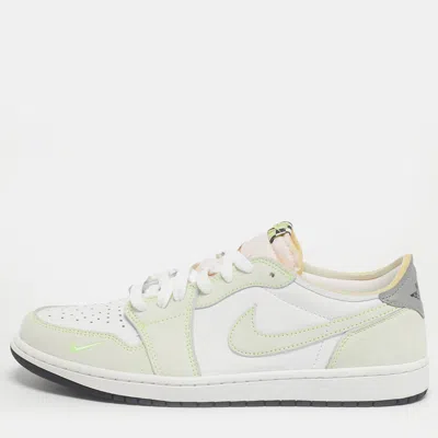Pre-owned Air Jordans White/green Leather Jordan 1 Retro Low White Ghost Green Sneakers Size 45