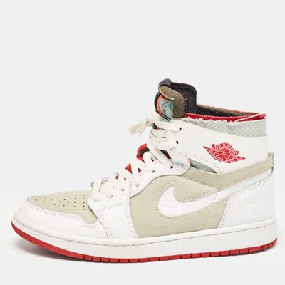 Pre-owned Air Jordans White/grey Leather And Suede Jordan 1 High Zoom Air Cmft Hare Sneakers Size 42.5