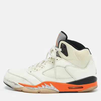 Pre-owned Air Jordans White/orange Leather 6 Retro Lace Up Sneakers Size 44