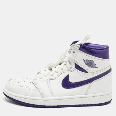Pre-owned Air Jordans White/purple Leather Air Jordan 1 High Top Sneakers Size 38.5