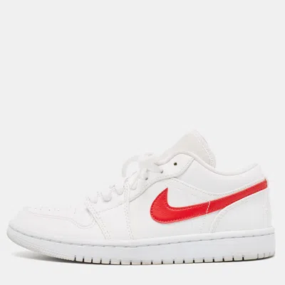 Pre-owned Air Jordans White/red Leather Air Jordan 1 White Red Sneakers Size 37.5