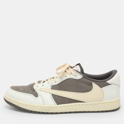 Pre-owned Air Jordans X Travis Scott Reverse Retro Low Mocha Size 47 White/grey Nubuck And Leather Sneakers