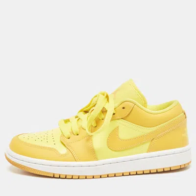 Pre-owned Air Jordans Yellow Leather Jordan 1 Low Yellow Strike Sneakers Size 38