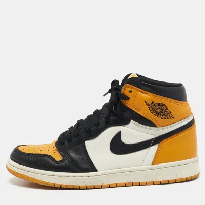 Pre-owned Air Jordans Yellow/black Leather Air Jordan 1 High Top Sneakers Size 42 In Multi
