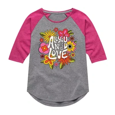 Air Waves All You Need Is Love Big Kid Girls Crew Neck 3/4 Sleeve The Beatles T-shirt In Silver