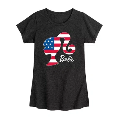 Air Waves Americana Little & Big Kid Girls Crew Neck Short Sleeve Flag Regular Fit Barbie Graphic T-shirt In Black