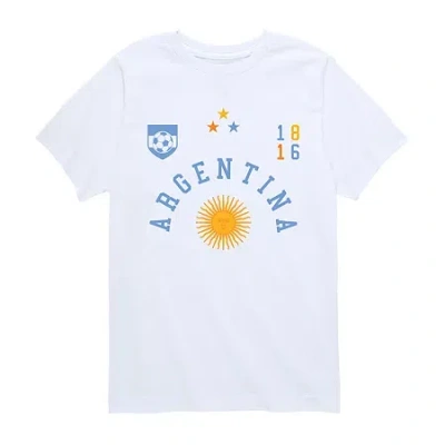 Air Waves Argentina Soccer Little & Big Kid Boys Crew Neck Short Sleeve Regular Fit Graphic T-shirt In White