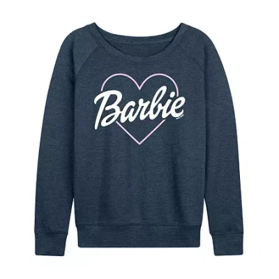 Air Waves Barbie Logo Heart Womens Boat Neck Long Sleeve Classic Fit Barbie Graphic T-shirt In Blue