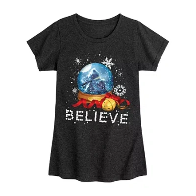 Air Waves Believe Snowglobe Big Kid Girls Crew Neck Short Sleeve T-shirt In Black