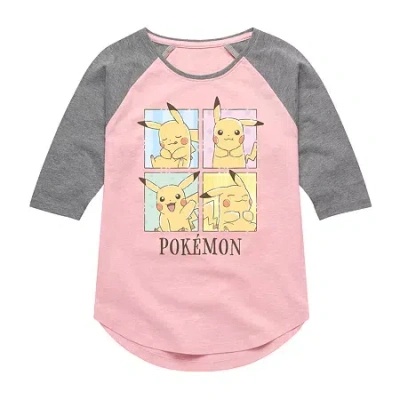 Air Waves Big Kid Girls Crew Neck 3/4 Sleeve Pokeman T-shirt In Pink