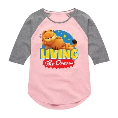 Air Waves Big Kid Girls Crew Neck Elbow Sleeve Garfield T-shirt In Pink