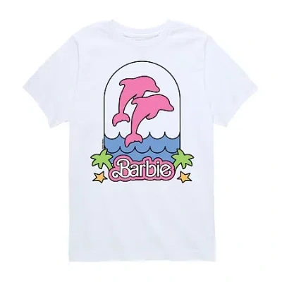 Air Waves Big Kid Girls Crew Neck Short Sleeve Classic Fit Barbie Graphic T-shirt In White