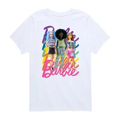 Air Waves Big Kid Girls Crew Neck Short Sleeve Classic Fit Barbie Graphic T-shirt In White