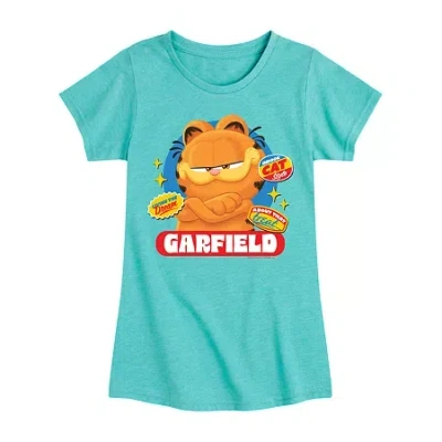 Air Waves Big Kid Girls Crew Neck Short Sleeve Classic Fit Garfield Graphic T-shirt In Blue