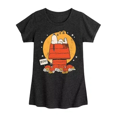 Air Waves Big Kid Girls Crew Neck Short Sleeve Classic Fit Peanuts Graphic T-shirt In Gray