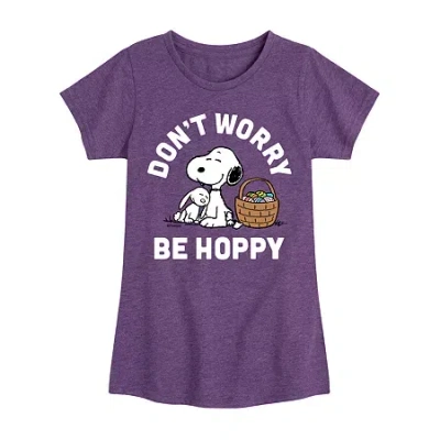 Air Waves Big Kid Girls Crew Neck Short Sleeve Classic Fit Peanuts Graphic T-shirt In Purple