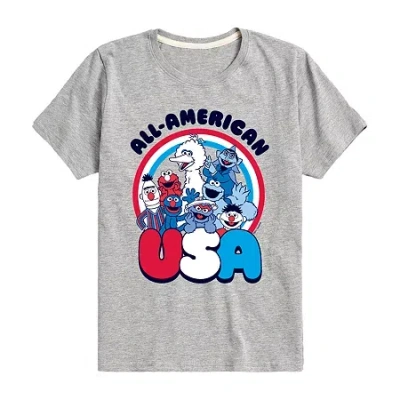 Air Waves Big Kid Girls Crew Neck Short Sleeve Classic Fit Sesame Street Graphic T-shirt In Gray