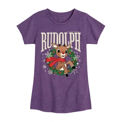Air Waves Big Kid Girls Crew Neck Short Sleeve Rudolph T-shirt In Purple