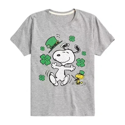Air Waves Big Kid Girls Round Neck Short Sleeve Classic Fit Peanuts Graphic T-shirt In Gray