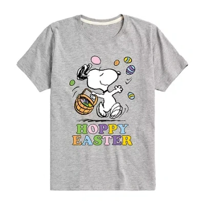 Air Waves Big Kid Girls Round Neck Short Sleeve Classic Fit Peanuts Graphic T-shirt In Gray