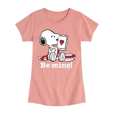 Air Waves Big Kid Girls Round Neck Short Sleeve Regular Fit Snoopy Graphic T-shirt In Pink
