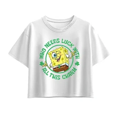 Air Waves Big Kid Girls Round Neck Short Sleeve Regular Fit Spongebob Graphic T-shirt In White