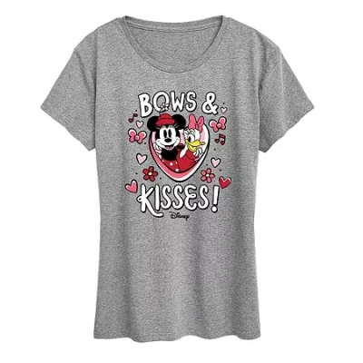 Air Waves Bows And Kisses Womens Crew Neck Short Sleeve Classic Fit Minnie Mouse Graphic T-shirt In Gray
