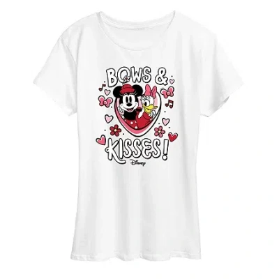 Air Waves Bows And Kisses Womens Crew Neck Short Sleeve Classic Fit Minnie Mouse Graphic T-shirt In White