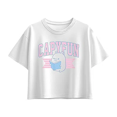 Air Waves Capybara Book Collegiate Big Kid Girls Crew Neck Short Sleeve Regular Fit Graphic T-shirt In White