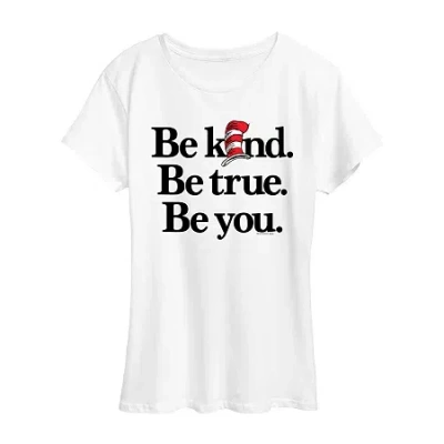 Air Waves Cat In The Hat Be You Womens Crew Neck Short Sleeve Classic Fit Dr. Seuss Graphic T-shirt In White
