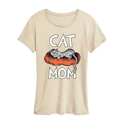 Air Waves Cat Mom Womens Crew Neck Short Sleeve Classic Fit Dr. Seuss Graphic T-shirt In Neutral