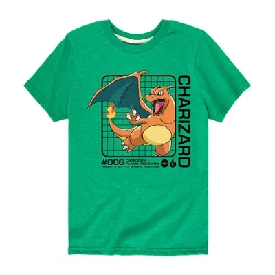 Air Waves Charizard Little & Big Kid Boys Crew Neck Short Sleeve Regular Fit Pokeman Graphic T-shirt In Green